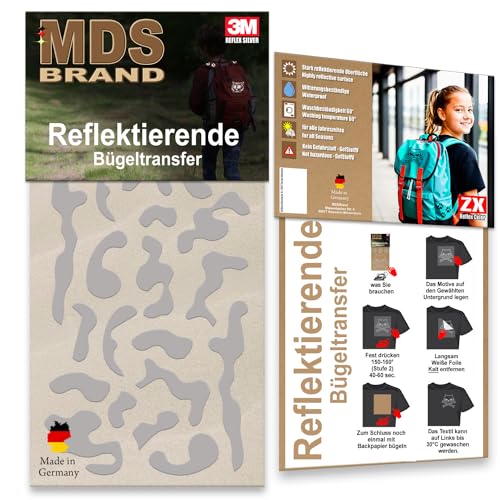 MDS Brand 3M Reflektierende Aufbügler Set - Reflektoren Kinderkleidung - Hohe Sichtbarkeit - Optimierte Haftung für Kleidung oder Schulranzen (B-05, Silber) von MDS Brand