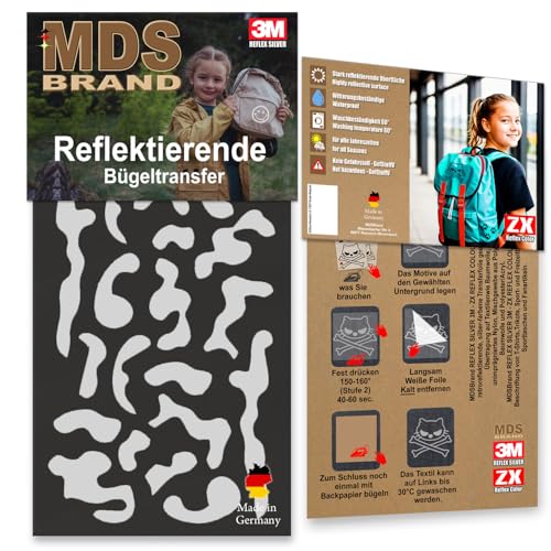 MDS Brand Reflektierende Aufbügler Set - Reflektoren Kinderkleidung - Hohe Sichtbarkeit - Optimierte Haftung für Kleidung oder Schulranzen (B-05, Silber) von MDS Brand