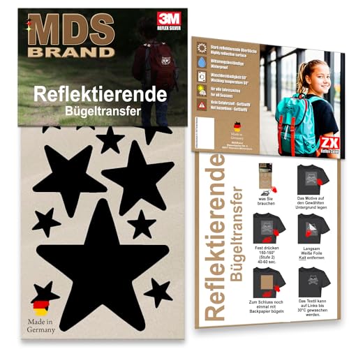 MDS Brand Reflektierende Aufbügler Set - Reflektoren Kinderkleidung - Hohe Sichtbarkeit - Optimierte Haftung für Kleidung oder Schulranzen (B-07, Schwarz) von MDS Brand