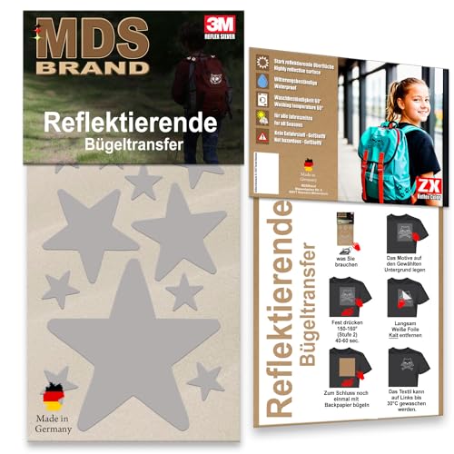 MDS Brand 3M Reflektierende Aufbügler Set - Reflektoren Kinderkleidung - Hohe Sichtbarkeit - Optimierte Haftung für Kleidung oder Schulranzen (B-07, Silber) von MDS Brand