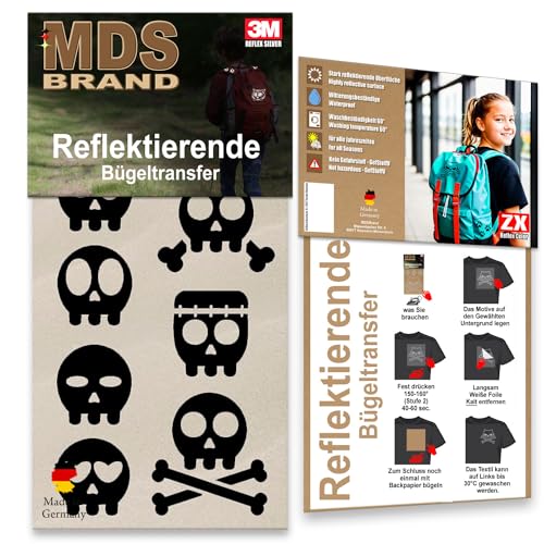 MDS Brand Reflektierende Aufbügler Set - Reflektoren Kinderkleidung - Hohe Sichtbarkeit - Optimierte Haftung für Kleidung oder Schulranzen (B-08, Schwarz) von MDS Brand