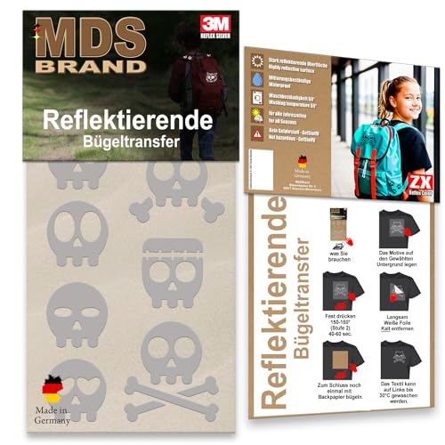 MDS Brand 3M Reflektierende Aufbügler Set - Reflektoren Kinderkleidung - Hohe Sichtbarkeit - Optimierte Haftung für Kleidung oder Schulranzen (B-08, Silber) von MDS Brand