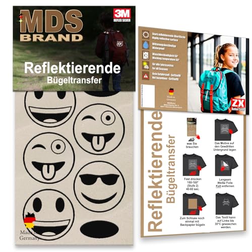 MDS Brand Reflektierende Aufbügler Set - Reflektoren Kinderkleidung - Hohe Sichtbarkeit - Optimierte Haftung für Kleidung oder Schulranzen (B-10, Schwarz) von MDS Brand