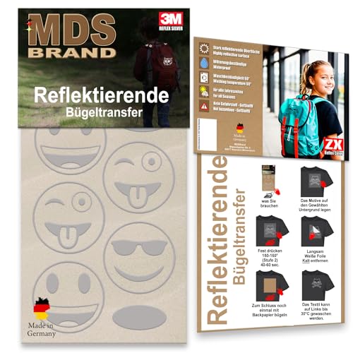 MDS Brand 3M Reflektierende Aufbügler Set - Reflektoren Kinderkleidung - Hohe Sichtbarkeit - Optimierte Haftung für Kleidung oder Schulranzen (B-10, Silber) von MDS Brand