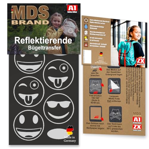 MDS Brand Reflektierende Aufbügler Set - Reflektoren Kinderkleidung - Hohe Sichtbarkeit - Optimierte Haftung für Kleidung oder Schulranzen (B-10, Silber) von MDS Brand