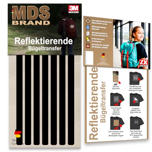 MDS Brand 3M Reflektierende Aufbügler Set - Reflektoren Kinderkleidung - Hohe Sichtbarkeit - Optimierte Haftung für Kleidung oder Schulranzen (B-11, Schwarz) von MDS Brand