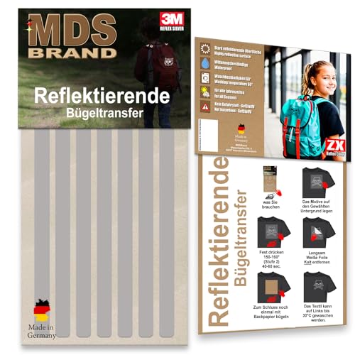 MDS Brand 3M Reflektierende Aufbügler Set - Reflektoren Kinderkleidung - Hohe Sichtbarkeit - Optimierte Haftung für Kleidung oder Schulranzen (B-11, Silber) von MDS Brand