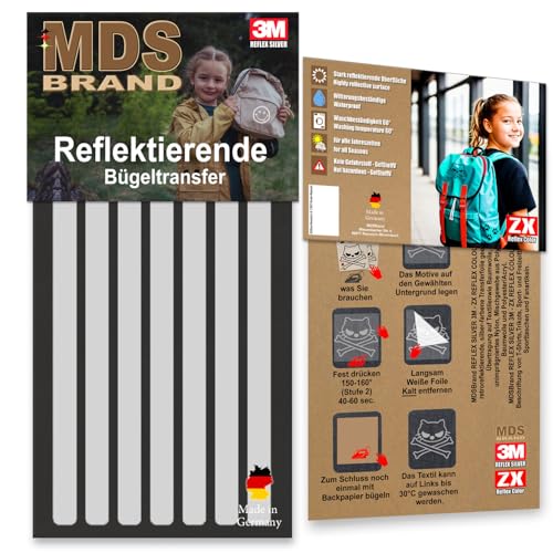 MDS Brand Reflektierende Aufbügler Set - Reflektoren Kinderkleidung - Hohe Sichtbarkeit - Optimierte Haftung für Kleidung oder Schulranzen (B-11, Silber) von MDS Brand