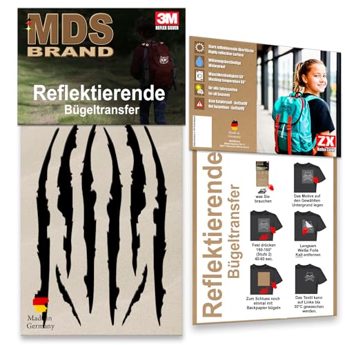 MDS Brand Reflektierende Aufbügler Set - Reflektoren Kinderkleidung - Hohe Sichtbarkeit - Optimierte Haftung für Kleidung oder Schulranzen (B-12, Schwarz) von MDS Brand