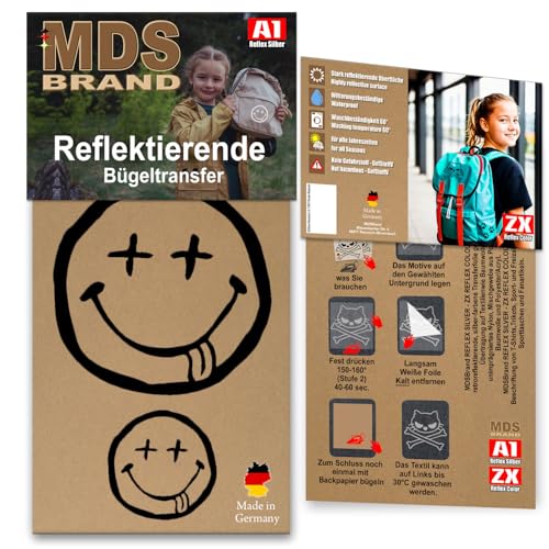 MDS Brand Reflektierende Aufbügler Set - Reflektoren Kinderkleidung - Hohe Sichtbarkeit - Optimierte Haftung für Kleidung oder Schulranzen (B-13, Schwarz) von MDS Brand