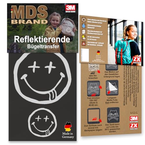 MDS Brand 3M Reflektierende Aufbügler Set - Reflektoren Kinderkleidung - Hohe Sichtbarkeit - Optimierte Haftung für Kleidung oder Schulranzen (B-13, Silber) von MDS Brand