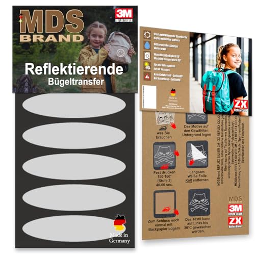 MDS Brand Reflektierende Aufbügler Set - Reflektoren Kinderkleidung - Hohe Sichtbarkeit - Optimierte Haftung für Kleidung oder Schulranzen (B-14, Silber) von MDS Brand