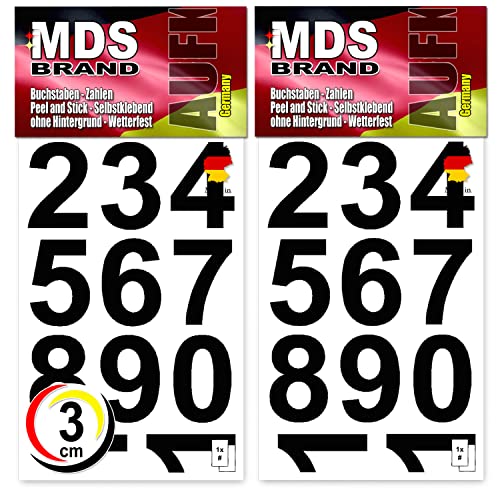 MDS Brand 3cm Zahlen Aufkleber Schwarz | Selbstklebende Klebezahlen | Vinyl Klebeziffer zum Aufkleben für Briefkasten, Büro Ordner, Hausnummer für Außen & Innen Peel (3cm, Schwarz) von MDS Brand