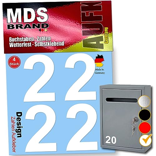 MDS Brand 8cm Design Zahlen Aufkleber 4x Spar Pack Selbstklebende Klebezahlen für Briefkasten, Mülltonne & Hausnummeren Aufkleber für Außen & Innen, D-8 (Weiss-2) von MDS Brand