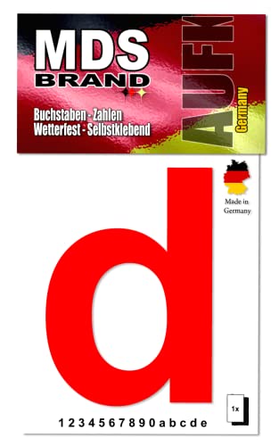 MDS Brand Design 15cm Zahlen Aufkleber Selbstklebende Klebezahlen für Briefkasten, Mülltonne & Hausnummeren Aufkleber für Außen & Innen, D-15 (d, Rot) von MDS Brand