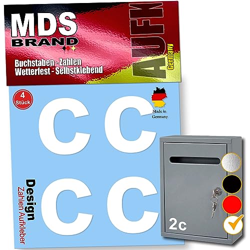 MDS Brand 8cm Design Buchstaben Aufkleber 4x Spar Pack Selbstklebende Klebebuchstaben für Briefkasten, Mülltonne & Buchstaben Aufkleber für Außen & Innen, D-8 (Weiss-c) von MDS Brand