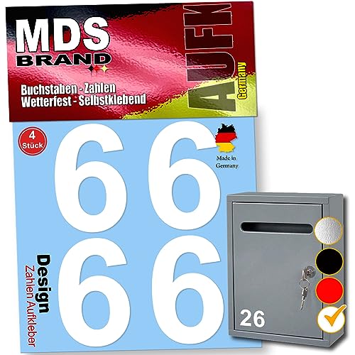 MDS Brand 8cm Design Zahlen Aufkleber 4x Spar Pack Selbstklebende Klebezahlen für Briefkasten, Mülltonne & Hausnummeren Aufkleber für Außen & Innen, D-8 (Weiss-6) von MDS Brand