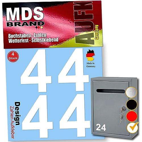 MDS Brand 8cm Design Zahlen Aufkleber 4x Spar Pack Selbstklebende Klebezahlen für Briefkasten, Mülltonne & Hausnummeren Aufkleber für Außen & Innen, D-8 (Weiss-4) von MDS Brand