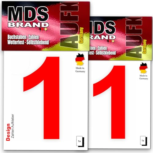 MDS Brand Design 8cm Zahlen Aufkleber Zahlen aufkleber groß | Selbstklebende Klebezahlen wetterfest für Briefkasten, Mülltonne & Hausnummeren Aufkleber für Außen & Innen, 2x-D-8 (Rot-1) von MDS Brand