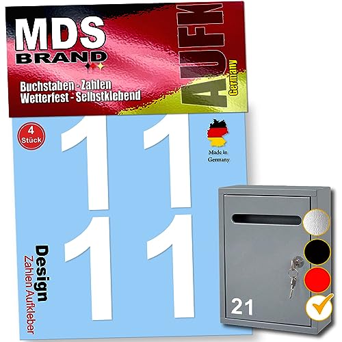 MDS Brand 8cm Design Zahlen Aufkleber 4x Spar Pack Selbstklebende Klebezahlen für Briefkasten, Mülltonne & Hausnummeren Aufkleber für Außen & Innen, D-8 (Weiss-1) von MDS Brand