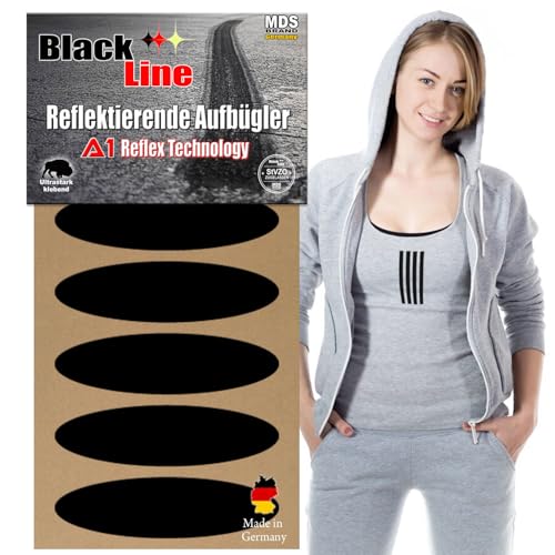 MDS Brand Reflektierende Aufbügler Set | 6x Oval | Reflektoren für Kleidung - Hohe Sichtbarkeit - Optimierte Haftung für Kleidung oder Schulranzen (2x-Schwarz) von MDS Brand