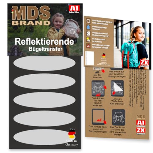 MDS Brand Reflektierende Aufbügler Set | 6x Oval | Reflektoren für Kleidung - Hohe Sichtbarkeit - Optimierte Haftung für Kleidung oder Schulranzen (Schwarz) von MDS Brand