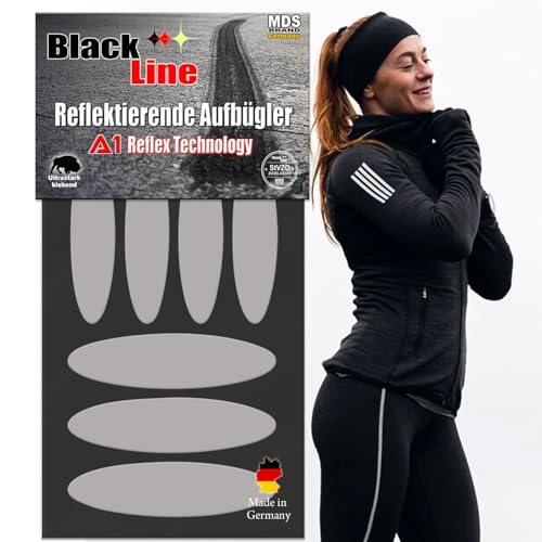 MDS Brand Reflektierende Aufbügler Set | 7x Oval | Reflektoren für Kleidung - Hohe Sichtbarkeit - Optimierte Haftung für Kleidung oder Schulranzen (2x-Schwarz) von MDS Brand