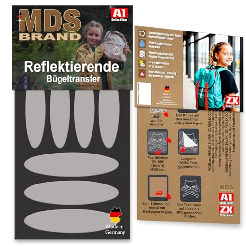 MDS Brand Reflektierende Aufbügler Set | 7x Oval | Reflektoren für Kleidung - Hohe Sichtbarkeit - Optimierte Haftung für Kleidung oder Schulranzen (Schwarz) von MDS Brand