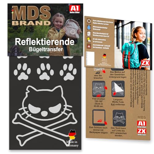 MDS Brand Reflektierende Aufbügler Set | Bad Cat | Reflektoren für Kleidung - Hohe Sichtbarkeit - Optimierte Haftung für Kleidung oder Schulranzen (Schwarz) von MDS Brand