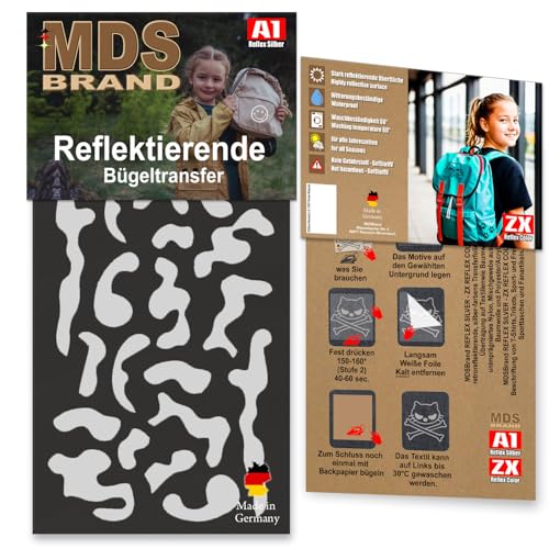 MDS Brand Reflektierende Aufbügler Set | Camouflage | Reflektoren für Kleidung - Hohe Sichtbarkeit - Optimierte Haftung für Kleidung oder Schulranzen (Schwarz) von MDS Brand