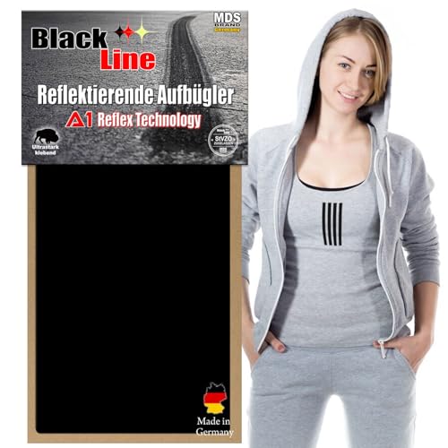 MDS Brand Reflektierende Aufbügler Set | DIY | Reflektoren für Kleidung - Hohe Sichtbarkeit - Optimierte Haftung für Kleidung oder Schulranzen (2x-Schwarz) von MDS Brand