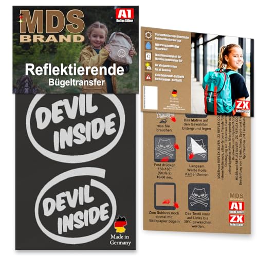 MDS Brand Reflektierende Aufbügler Set | Devil Inside | Reflektoren für Kleidung - Hohe Sichtbarkeit - Optimierte Haftung für Kleidung oder Schulranzen (Schwarz) von MDS Brand