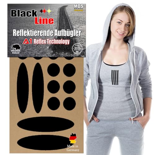 MDS Brand Reflektierende Aufbügler Set | Dot-Oval | Reflektoren für Kleidung - Hohe Sichtbarkeit - Optimierte Haftung für Kleidung oder Schulranzen (2x-Schwarz) von MDS Brand