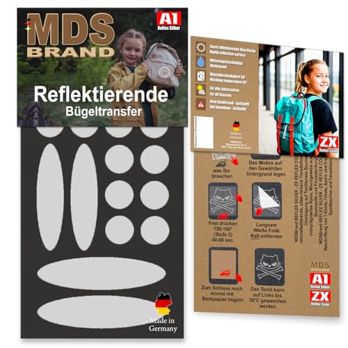 MDS Brand Reflektierende Aufbügler Set | Dot-Oval | Reflektoren für Kleidung - Hohe Sichtbarkeit - Optimierte Haftung für Kleidung oder Schulranzen (Schwarz) von MDS Brand