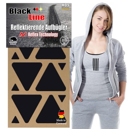 MDS Brand Reflektierende Aufbügler Set | Dreieck | Reflektoren für Kleidung - Hohe Sichtbarkeit - Optimierte Haftung für Kleidung oder Schulranzen (2x-Schwarz) von MDS Brand