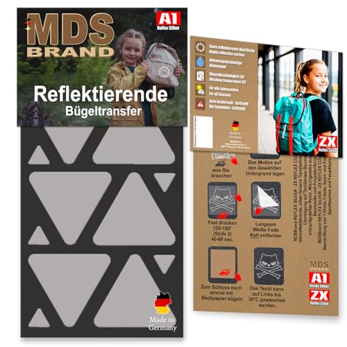 MDS Brand Reflektierende Aufbügler Set | Dreieck | Reflektoren für Kleidung - Hohe Sichtbarkeit - Optimierte Haftung für Kleidung oder Schulranzen (Schwarz) von MDS Brand