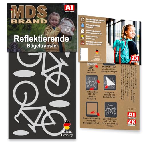 MDS Brand Reflektierende Aufbügler Set | Fahrrad | Reflektoren für Kleidung - Hohe Sichtbarkeit - Optimierte Haftung für Kleidung oder Schulranzen (Schwarz) von MDS Brand