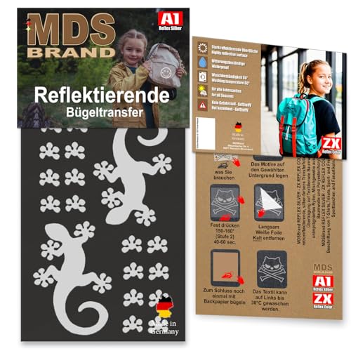 MDS Brand Reflektierende Aufbügler Set | Gecko | Reflektoren für Kleidung - Hohe Sichtbarkeit - Optimierte Haftung für Kleidung oder Schulranzen (Schwarz) von MDS Brand