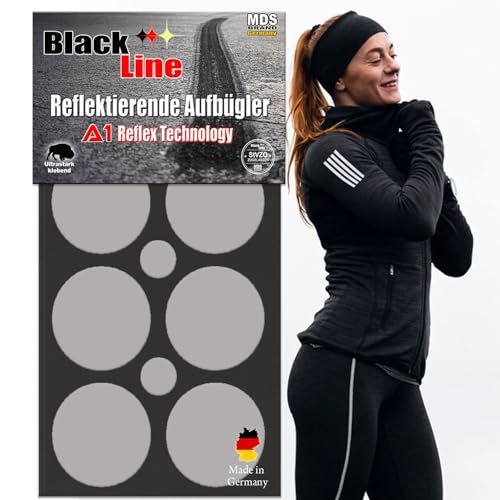 MDS Brand Reflektierende Aufbügler Set | Kreise | Reflektoren für Kleidung - Hohe Sichtbarkeit - Optimierte Haftung für Kleidung oder Schulranzen (2x-Schwarz) von MDS Brand