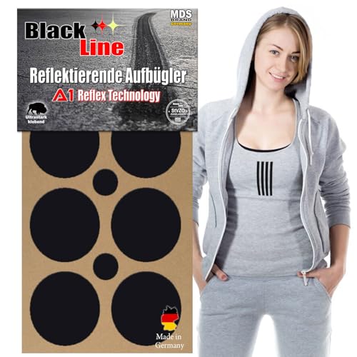 MDS Brand Reflektierende Aufbügler Set | Kreise | Reflektoren für Kleidung - Hohe Sichtbarkeit - Optimierte Haftung für Kleidung oder Schulranzen (2x-Schwarz) von MDS Brand