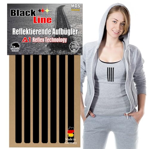 MDS Brand Reflektierende Aufbügler Set | Lines | Reflektoren für Kleidung - Hohe Sichtbarkeit - Optimierte Haftung für Kleidung oder Schulranzen (2x-Schwarz) von MDS Brand