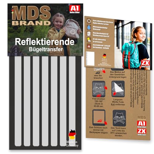 MDS Brand Reflektierende Aufbügler Set | Lines | Reflektoren für Kleidung - Hohe Sichtbarkeit - Optimierte Haftung für Kleidung oder Schulranzen (Schwarz) von MDS Brand