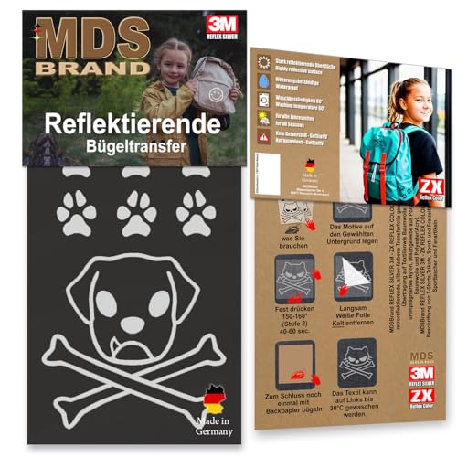 MDS Brand Reflektierende Aufbügler Set - Reflektoren Kinderkleidung - Hohe Sichtbarkeit - Optimierte Haftung für Kleidung oder Schulranzen (B-03, Silber) von MDS Brand