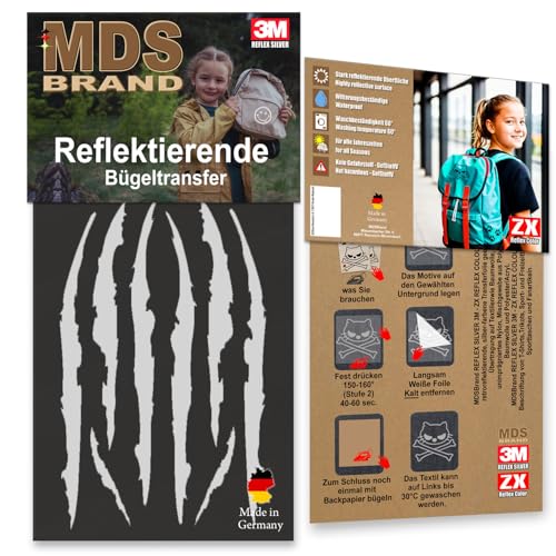 MDS Brand Reflektierende Aufbügler Set - Reflektoren Kinderkleidung - Hohe Sichtbarkeit - Optimierte Haftung für Kleidung oder Schulranzen (B-12, Silber) von MDS Brand