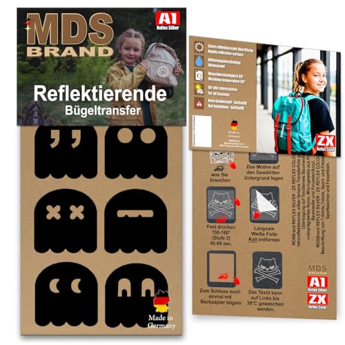 MDS Brand Reflektierende Aufbügler Set - Reflektoren Kinderkleidung - Hohe Sichtbarkeit - Optimierte Haftung für Kleidung oder Schulranzen (B-15, Schwarz) von MDS Brand