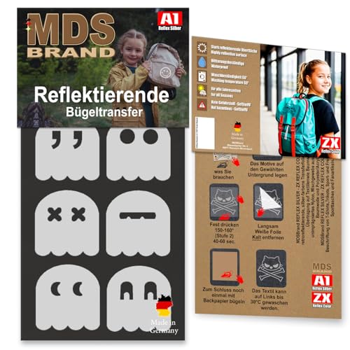 MDS Brand Reflektierende Aufbügler Set - Reflektoren Kinderkleidung - Hohe Sichtbarkeit - Optimierte Haftung für Kleidung oder Schulranzen (B-15, Silber) von MDS Brand