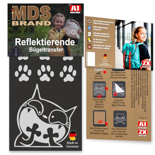 MDS Brand Reflektierende Aufbügler Set | Scared Cat | Reflektoren für Kleidung - Hohe Sichtbarkeit - Optimierte Haftung für Kleidung oder Schulranzen (Schwarz) von MDS Brand