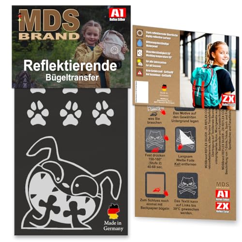 MDS Brand Reflektierende Aufbügler Set | Scared Dog | Reflektoren für Kleidung - Hohe Sichtbarkeit - Optimierte Haftung für Kleidung oder Schulranzen (Schwarz) von MDS Brand