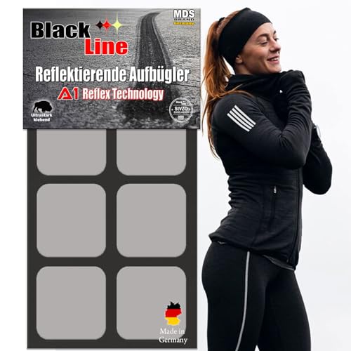 MDS Brand Reflektierende Aufbügler Set | Viereck | Reflektoren für Kleidung - Hohe Sichtbarkeit - Optimierte Haftung für Kleidung oder Schulranzen (2x-Schwarz) von MDS Brand