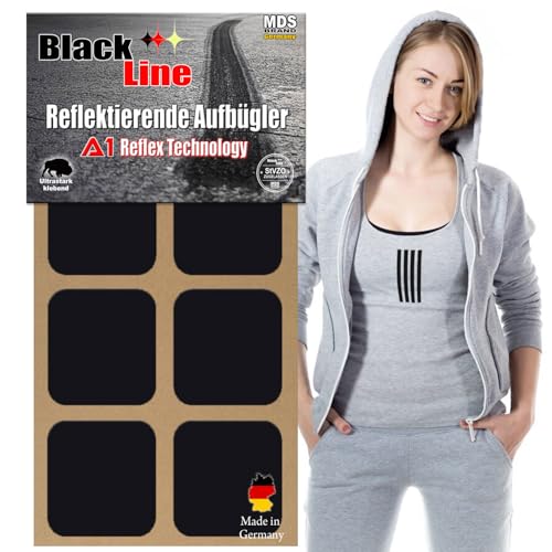 MDS Brand Reflektierende Aufbügler Set | Viereck | Reflektoren für Kleidung - Hohe Sichtbarkeit - Optimierte Haftung für Kleidung oder Schulranzen (2x-Schwarz) von MDS Brand